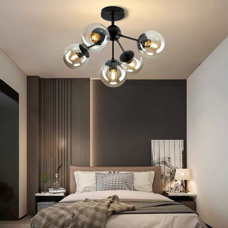 Contemporary Nordic Round Orb Iron Glass 1/3/5 Light Semi-Flush Mount Ceiling Light For Hallway