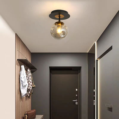Contemporary Nordic Round Orb Iron Glass 1/3/5 Light Semi-Flush Mount Ceiling Light For Hallway