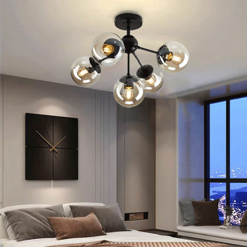 Contemporary Nordic Round Orb Iron Glass 1/3/5 Light Semi-Flush Mount Ceiling Light For Hallway