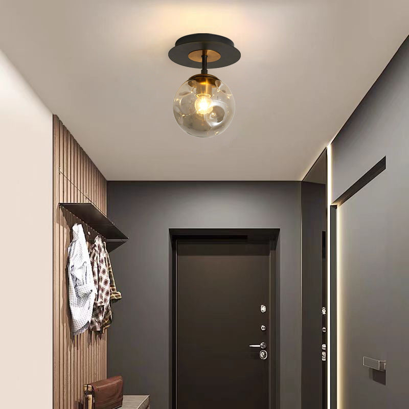 Contemporary Nordic Round Orb Iron Glass 1/3/5 Light Semi-Flush Mount Ceiling Light For Hallway