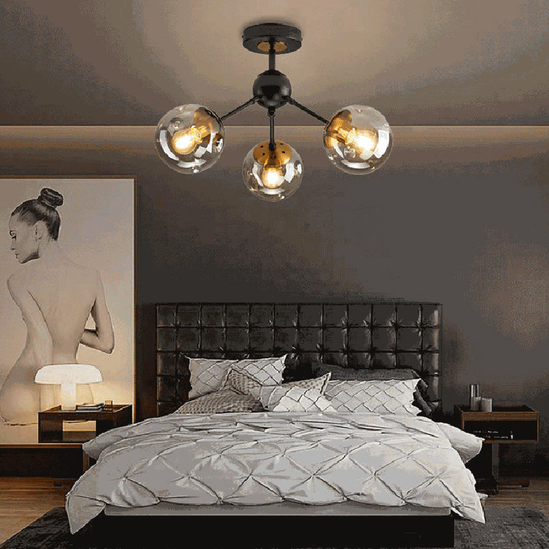Contemporary Nordic Round Orb Iron Glass 1/3/5 Light Semi-Flush Mount Ceiling Light For Hallway