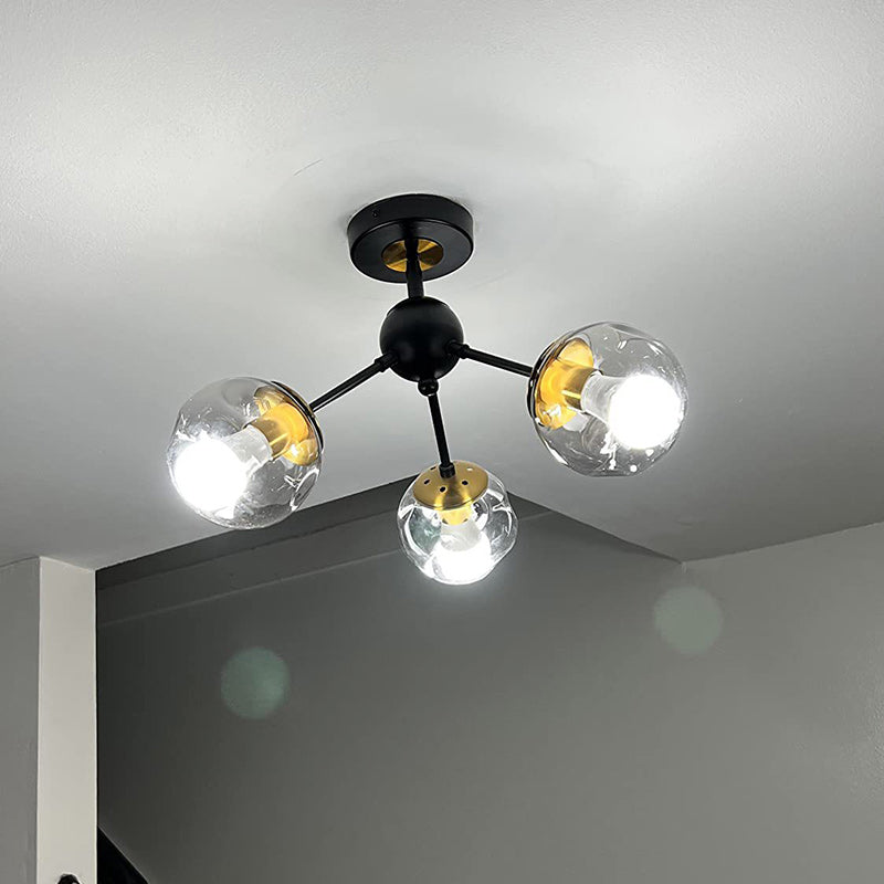 Contemporary Nordic Round Orb Iron Glass 1/3/5 Light Semi-Flush Mount Ceiling Light For Hallway