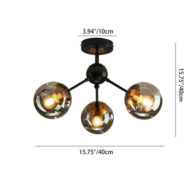 Contemporary Nordic Round Orb Iron Glass 1/3/5 Light Semi-Flush Mount Ceiling Light For Hallway