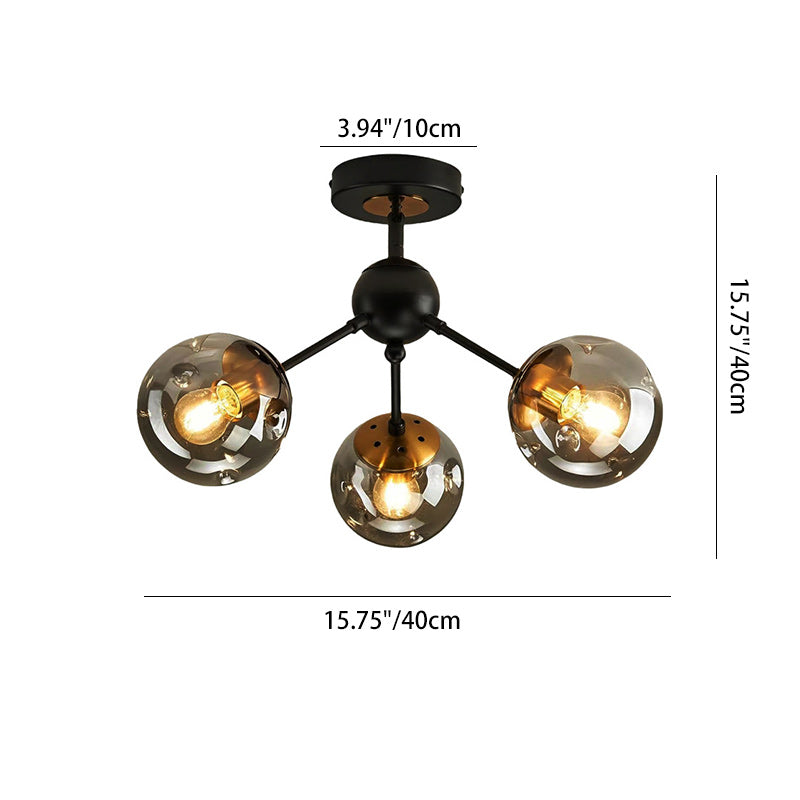 Contemporary Nordic Round Orb Iron Glass 1/3/5 Light Semi-Flush Mount Ceiling Light For Hallway