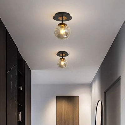 Contemporary Nordic Round Orb Iron Glass 1/3/5 Light Semi-Flush Mount Ceiling Light For Hallway