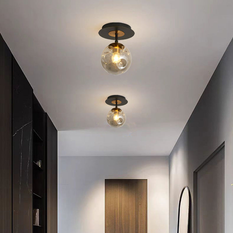 Contemporary Nordic Round Orb Iron Glass 1/3/5 Light Semi-Flush Mount Ceiling Light For Hallway