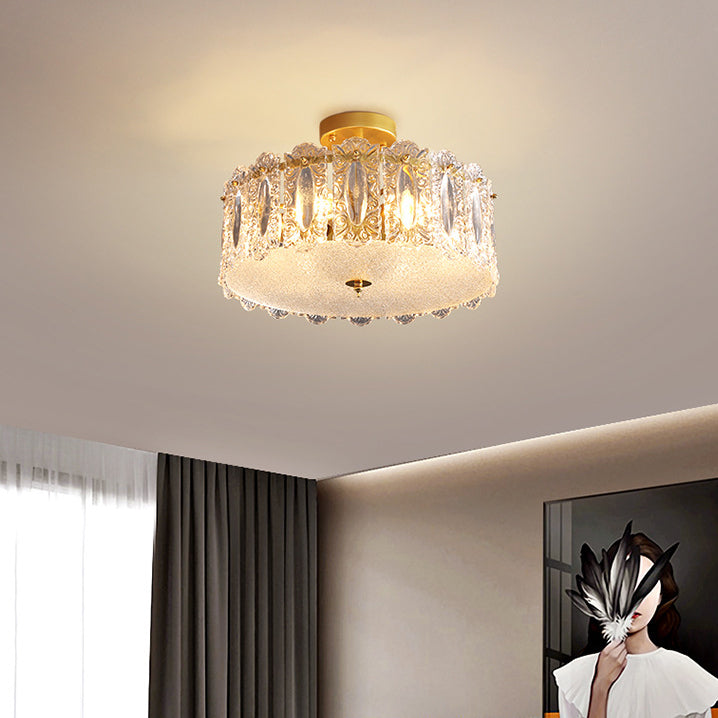 Traditionelle französische runde Eisen-Glas 5/6/8 Licht Semi-Flush-Deckenleuchte für das Schlafzimmer 