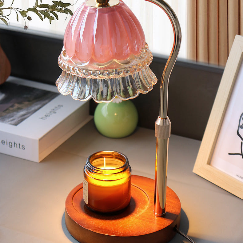 Modern Art Deco Liftable Bell Orchid Iron Glass Wood 1-Light Melting Wax Table Lamp For Bedroom