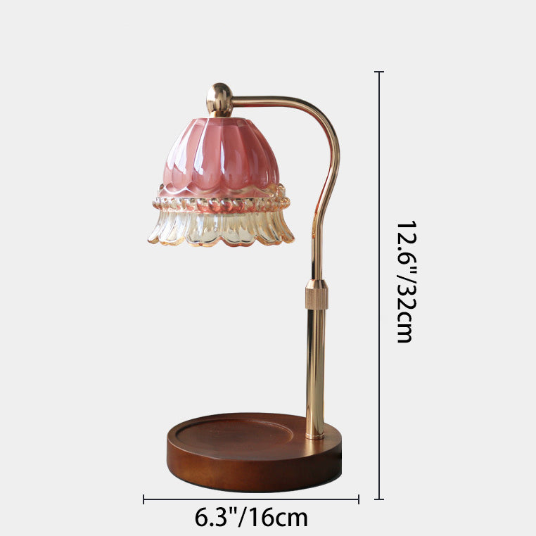 Modern Art Deco Liftable Bell Orchid Iron Glass Wood 1-Light Melting Wax Table Lamp For Bedroom