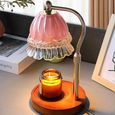 Modern Art Deco Liftable Bell Orchid Iron Glass Wood 1-Light Melting Wax Table Lamp For Bedroom