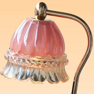 Modern Art Deco Liftable Bell Orchid Iron Glass Wood 1-Light Melting Wax Table Lamp For Bedroom