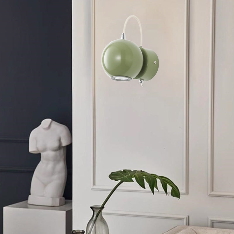 Contemporary Nordic Magnetic Round Orb Iron LED Wall Sconce Lamp For Bedroom