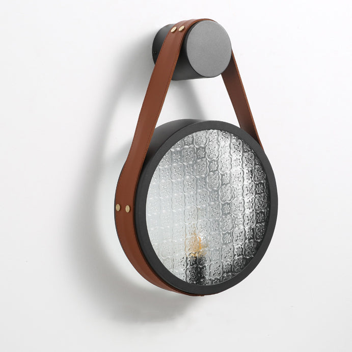 Traditional Japanese Tote Shape Round Iron Glass 1-Light Wall Sconce Lamp For Bedroom