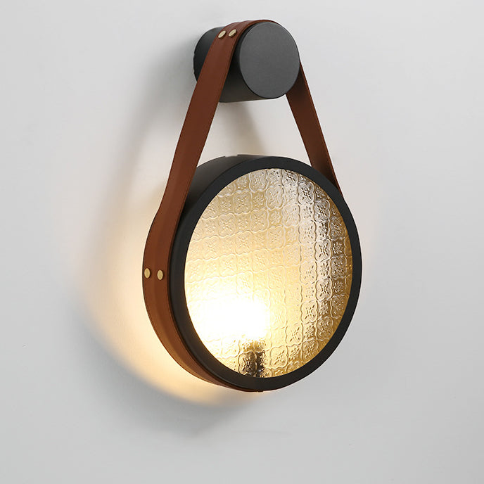 Traditional Japanese Tote Shape Round Iron Glass 1-Light Wall Sconce Lamp For Bedroom