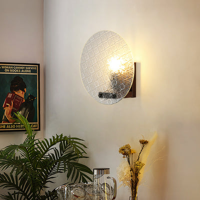 Traditional Japanese Tote Shape Round Iron Glass 1-Light Wall Sconce Lamp For Bedroom
