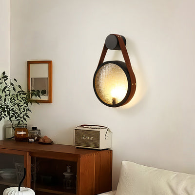 Traditional Japanese Tote Shape Round Iron Glass 1-Light Wall Sconce Lamp For Bedroom