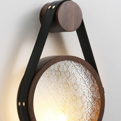 Traditional Japanese Tote Shape Round Iron Glass 1-Light Wall Sconce Lamp For Bedroom
