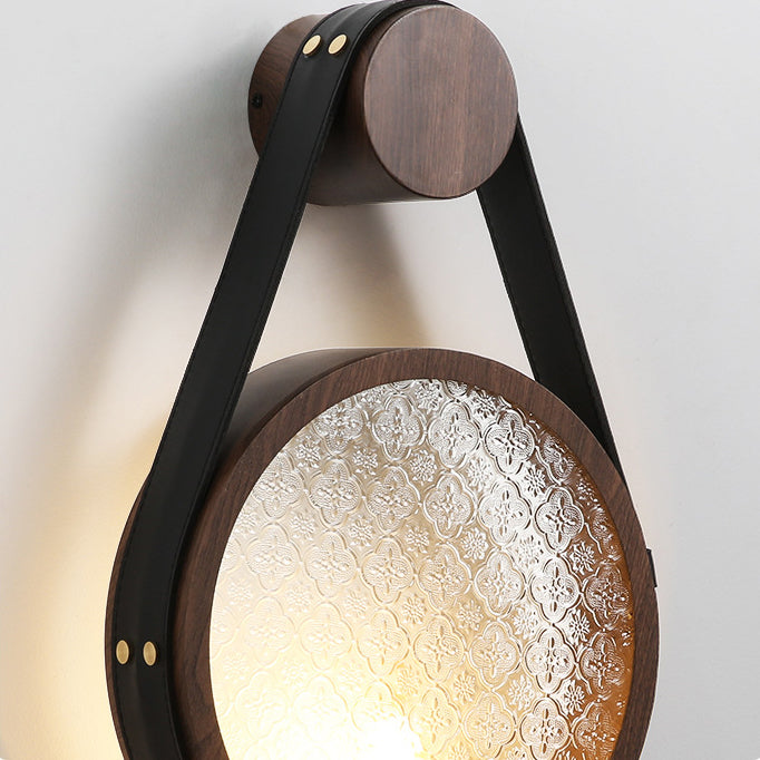 Traditional Japanese Tote Shape Round Iron Glass 1-Light Wall Sconce Lamp For Bedroom