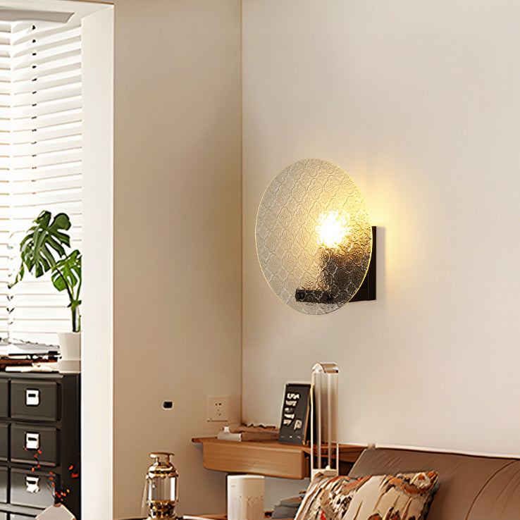 Traditional Japanese Tote Shape Round Iron Glass 1-Light Wall Sconce Lamp For Bedroom