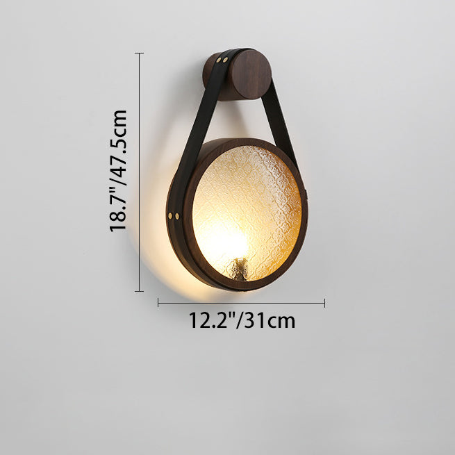 Traditional Japanese Tote Shape Round Iron Glass 1-Light Wall Sconce Lamp For Bedroom
