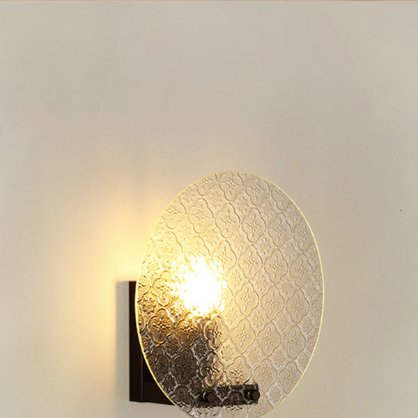 Traditional Japanese Tote Shape Round Iron Glass 1-Light Wall Sconce Lamp For Bedroom