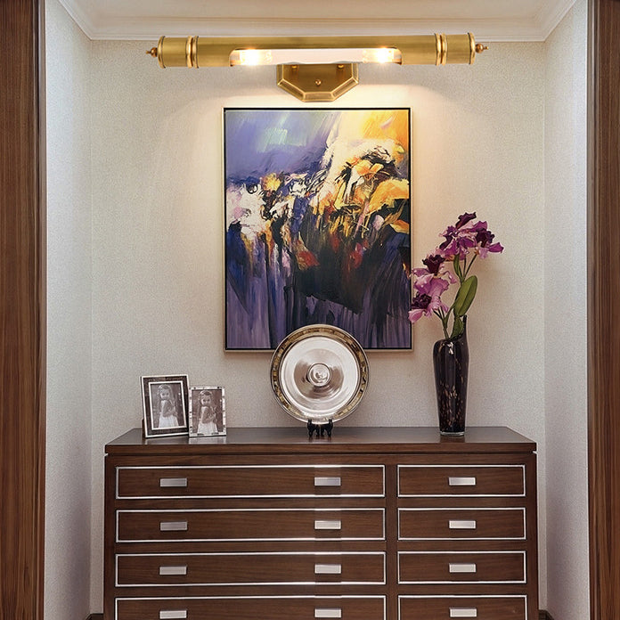 Applique murale moderne minimaliste ronde en cylindre en cuivre et aluminium à 2 lumières pour salle de bain 