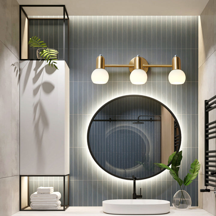 Applique murale contemporaine nordique en cuivre avec cône rond linéaire en verre 2/3 lumières pour salle de bain 