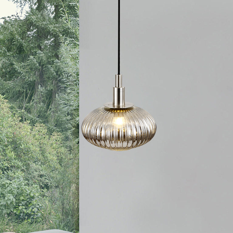 Zeitgenössische nordische ovale Eisen-Glas 1-Licht-Pendelleuchte für das Esszimmer 