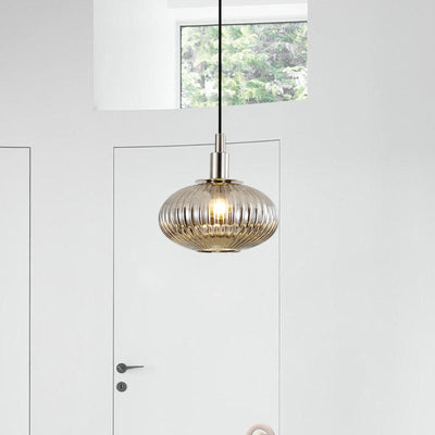 Zeitgenössische nordische ovale Eisen-Glas 1-Licht-Pendelleuchte für das Esszimmer 