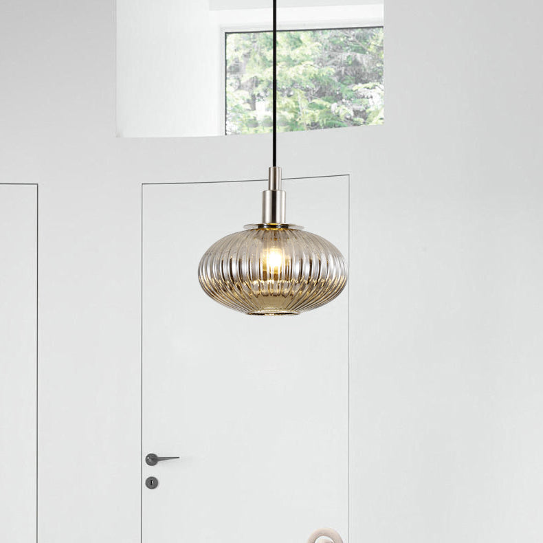 Zeitgenössische nordische ovale Eisen-Glas 1-Licht-Pendelleuchte für das Esszimmer 
