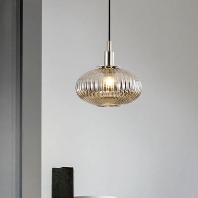 Zeitgenössische nordische ovale Eisen-Glas 1-Licht-Pendelleuchte für das Esszimmer 