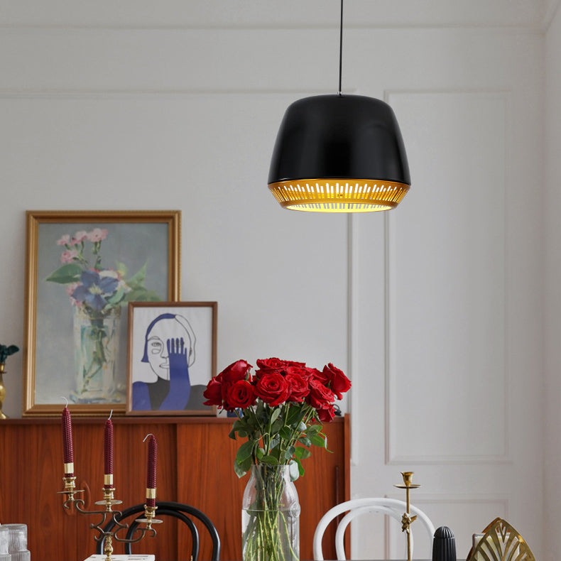 Zeitgenössische nordische runde Zylinder-Eisen 1-Licht-Pendelleuchte für das Esszimmer 