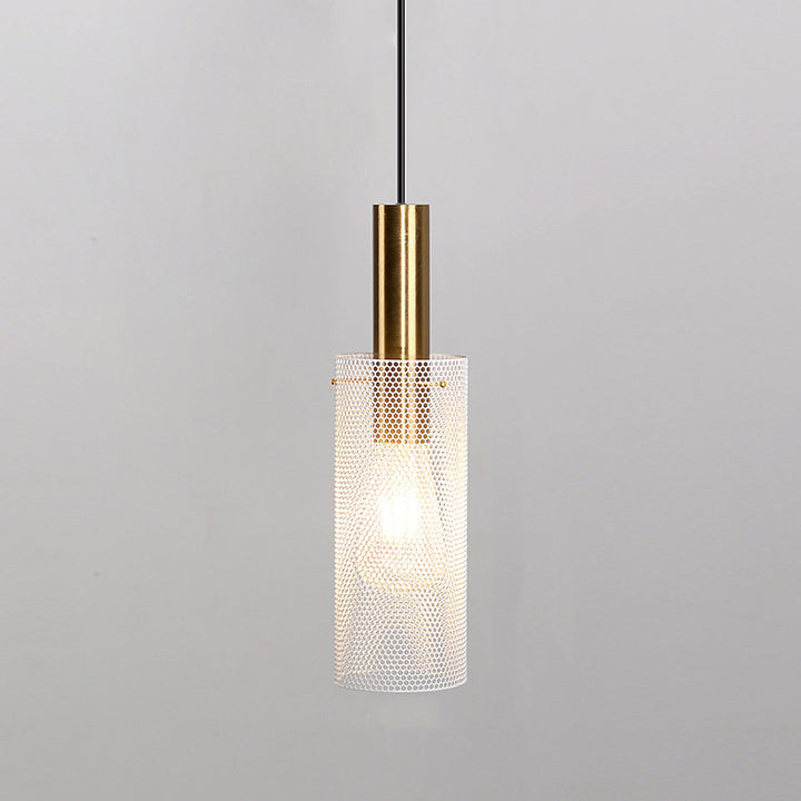 Cylindre en grille alvéolée minimaliste moderne en fer avec une suspension à 1 lumière pour chambre 