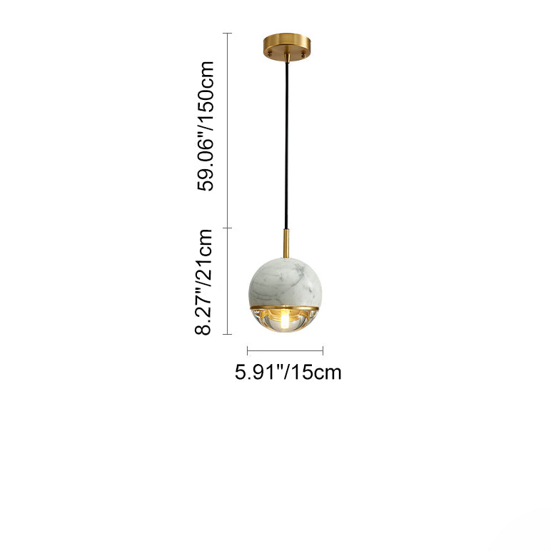 Suspension contemporaine scandinave ronde en cuivre et verre marbré à 1 lumière pour chambre 