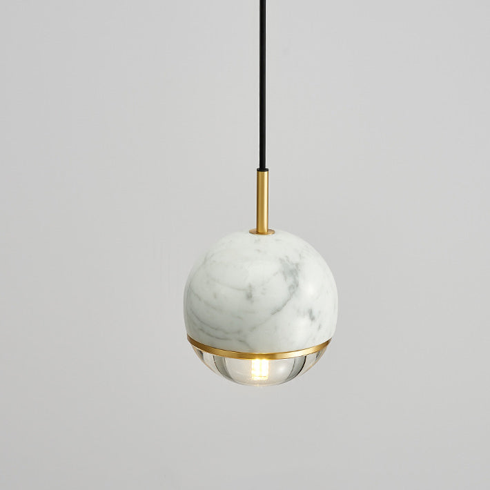 Suspension contemporaine scandinave ronde en cuivre et verre marbré à 1 lumière pour chambre 