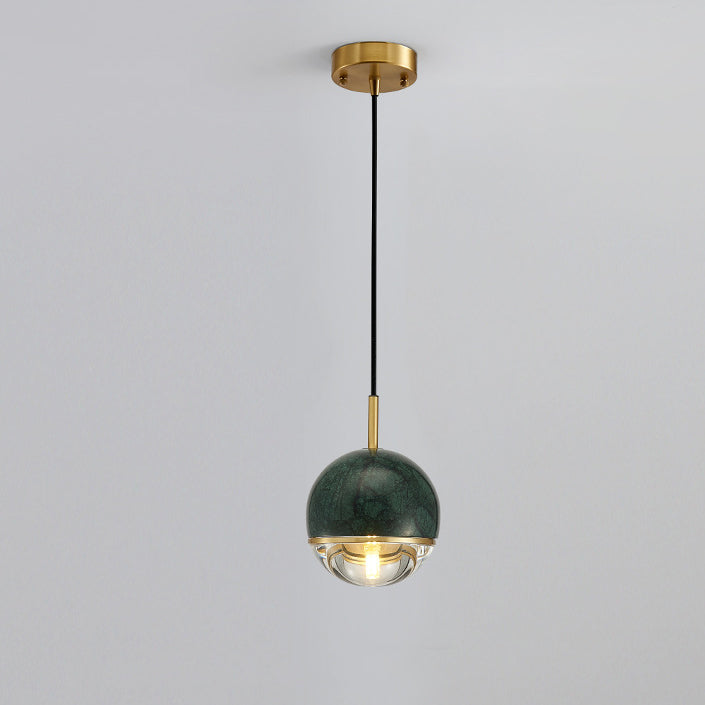 Suspension contemporaine scandinave ronde en cuivre et verre marbré à 1 lumière pour chambre 