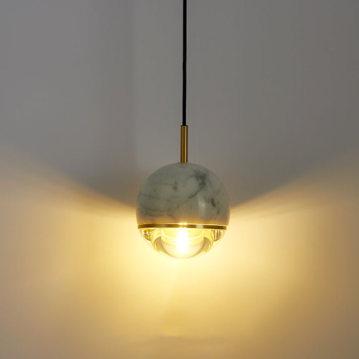 Suspension contemporaine scandinave ronde en cuivre et verre marbré à 1 lumière pour chambre 