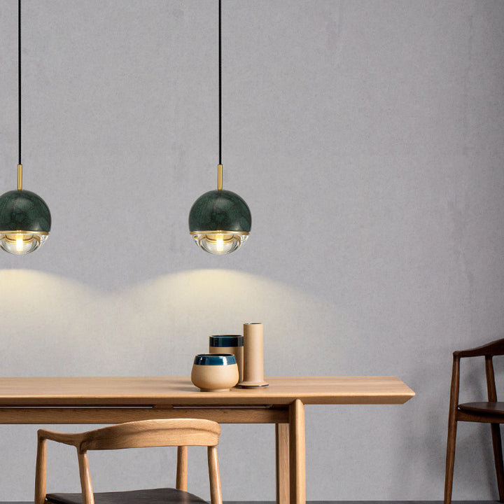 Suspension contemporaine scandinave ronde en cuivre et verre marbré à 1 lumière pour chambre 