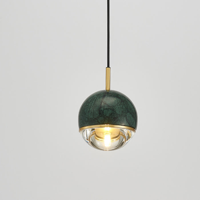 Suspension contemporaine scandinave ronde en cuivre et verre marbré à 1 lumière pour chambre 