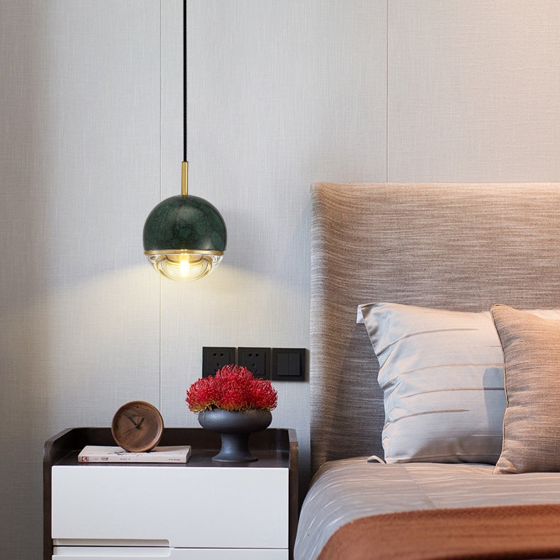 Suspension contemporaine scandinave ronde en cuivre et verre marbré à 1 lumière pour chambre 