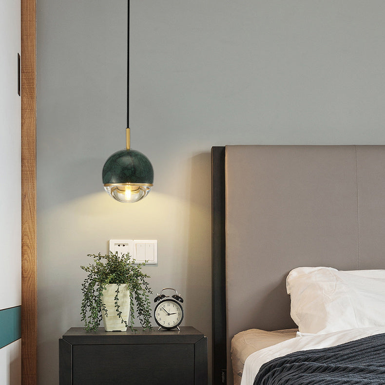 Suspension contemporaine scandinave ronde en cuivre et verre marbré à 1 lumière pour chambre 