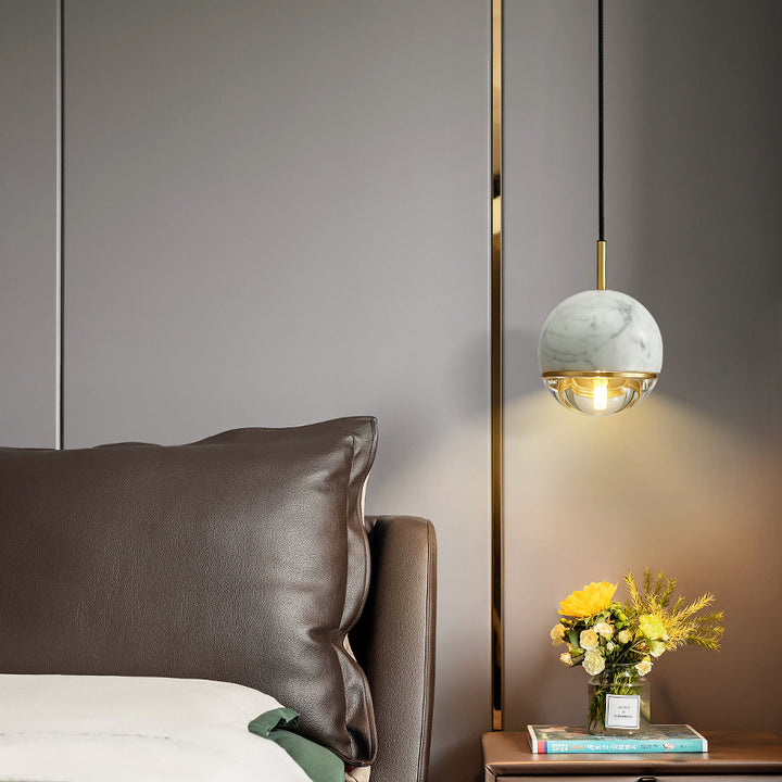 Suspension contemporaine scandinave ronde en cuivre et verre marbré à 1 lumière pour chambre 