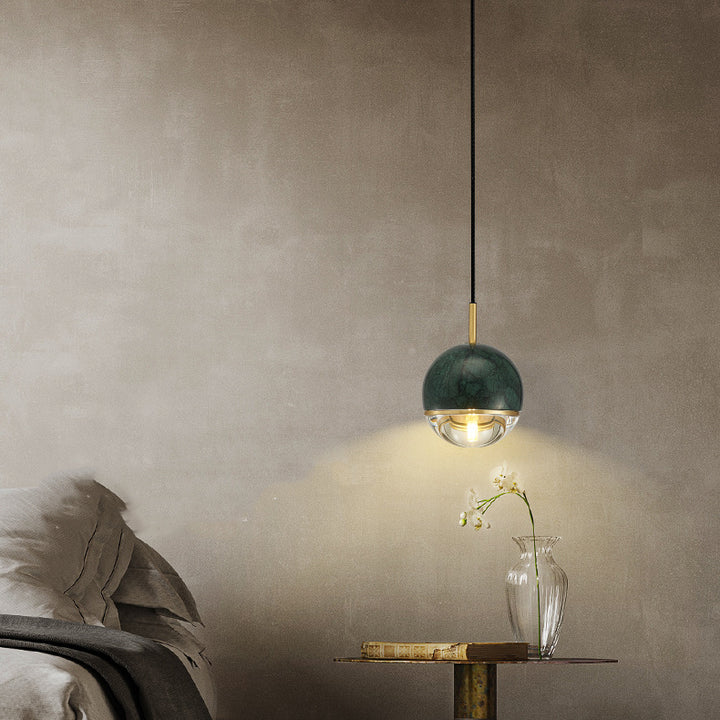 Suspension contemporaine scandinave ronde en cuivre et verre marbré à 1 lumière pour chambre 