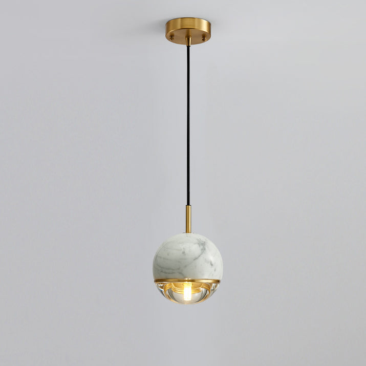 Suspension contemporaine scandinave ronde en cuivre et verre marbré à 1 lumière pour chambre 