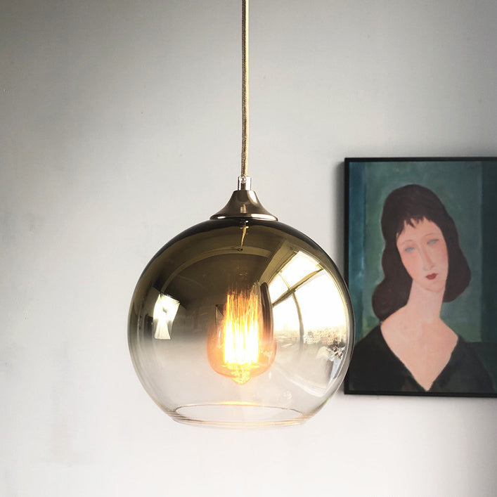 Zeitgenössisches nordisches rundes Kugel-Eisen-Glas 1-Licht-Pendelleuchte für das Schlafzimmer 