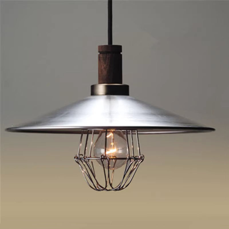 Suspension Luminaire Contemporain en Bois Aluminium Cône Rond 1 Lumière Pour Salon 
