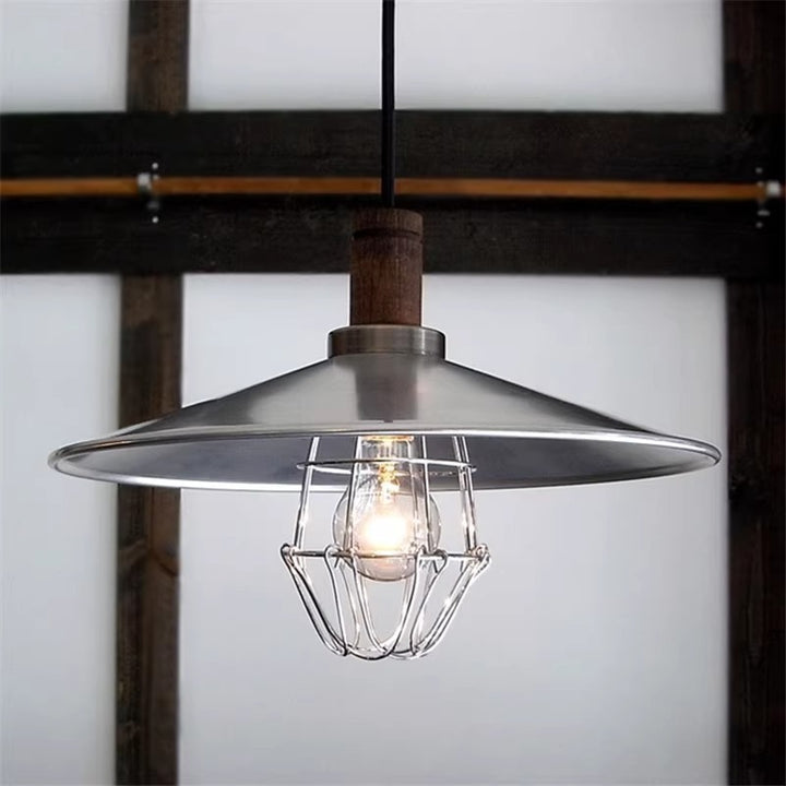 Contemporary Industrial Round Cone Wood Aluminum 1-Light Pendant Light For Living Room