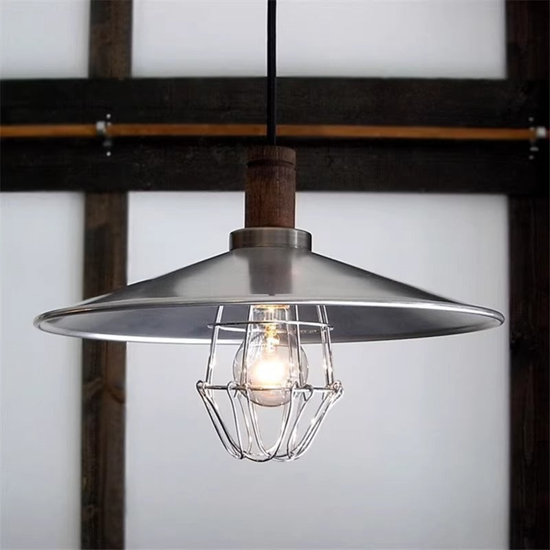 Suspension Luminaire Contemporain en Bois Aluminium Cône Rond 1 Lumière Pour Salon 