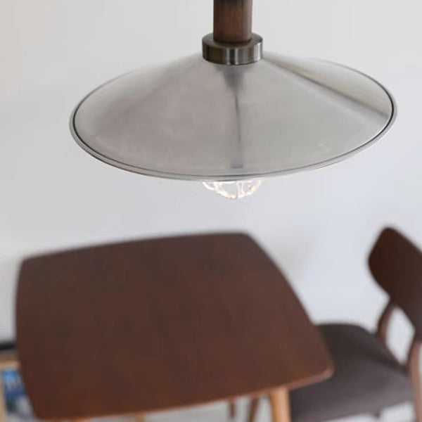 Zeitgenössische industrielle runde Kegel Holz Aluminium 1-Licht Pendelleuchte für Wohnzimmer 