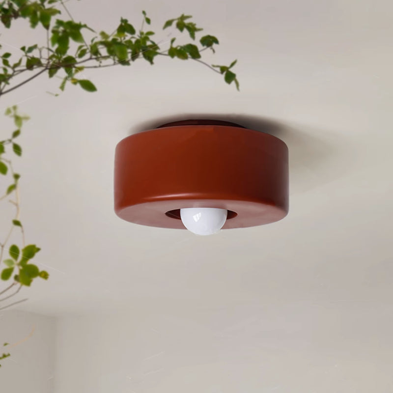 Contemporary Nordic Round Cylinder Hardware Resin 1-Light Semi-Flush Mount Ceiling Light For Hallway